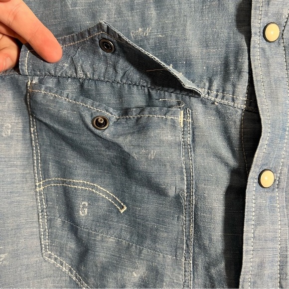 G Star Raw Mens Arc 3D Long Sleeve Shirt Size XL blue Western Cowboy Button Snap - Picture 10 of 16